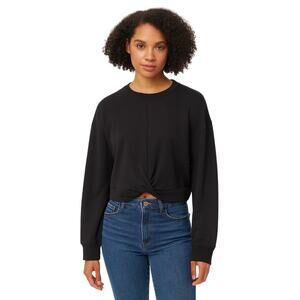 TenTree Black Twisted Front Long Sleeve Crew Neck Cropped Sweatshirt size Large